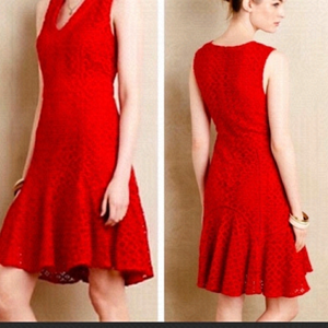 SAM & Soni Anthropologie red crochet lace dress size 2